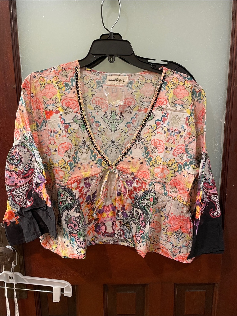 NATURAL LIFE Multicolor Floral Cardigan with Beaded Trim